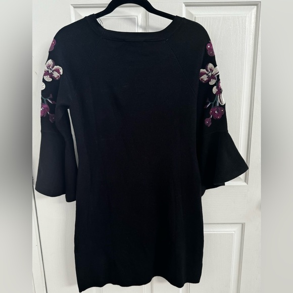 INC International Concepts black bell sleeve beaded floral mini dress NWT - Picture 9 of 11
